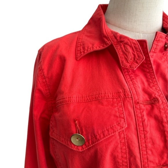 Cabi Taylor Button Down Ruffle Vintage Lobster Orange Red 727 Jacket Size Small - Picture 3 of 9